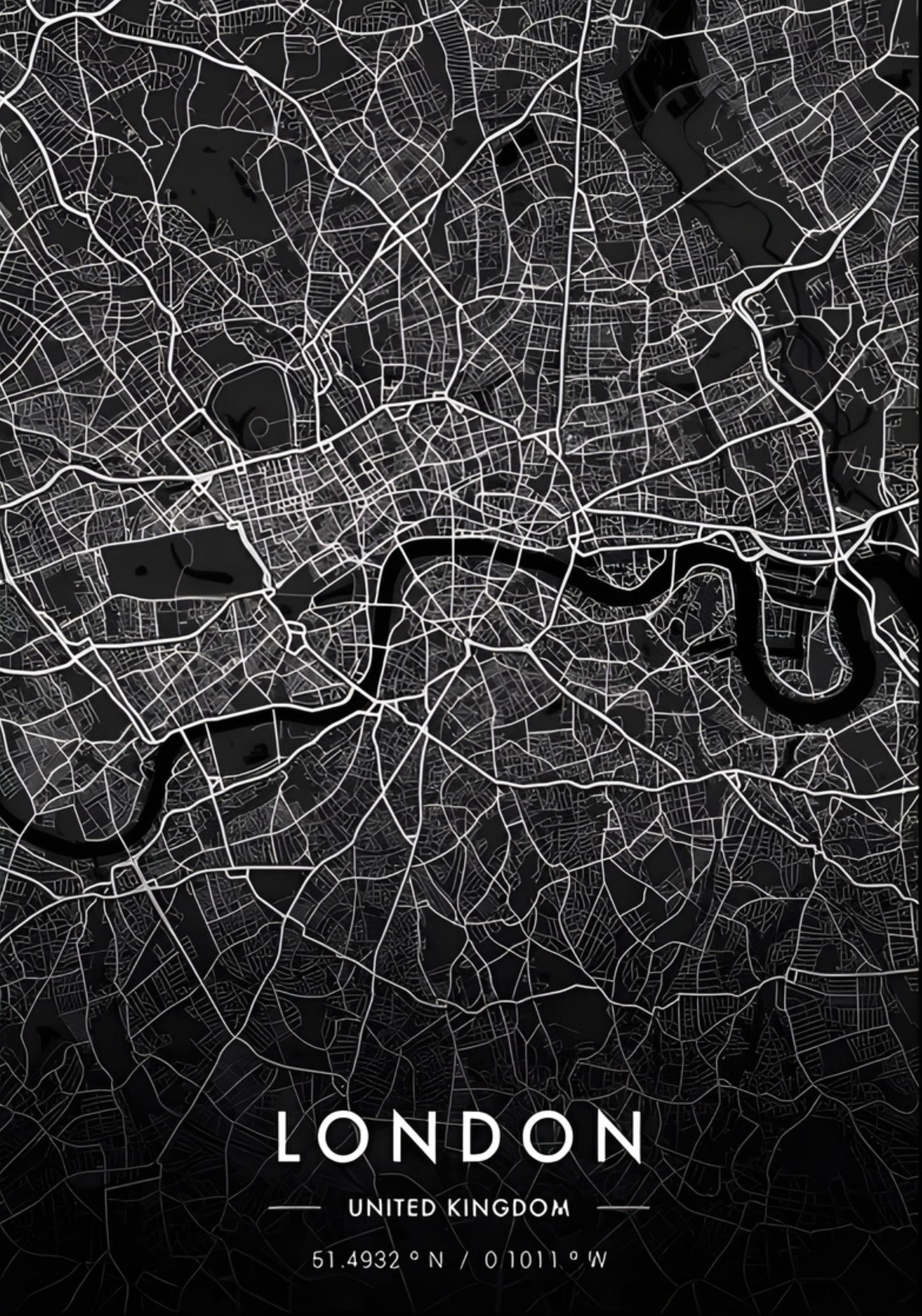 London City Map | Black & White Urban Art