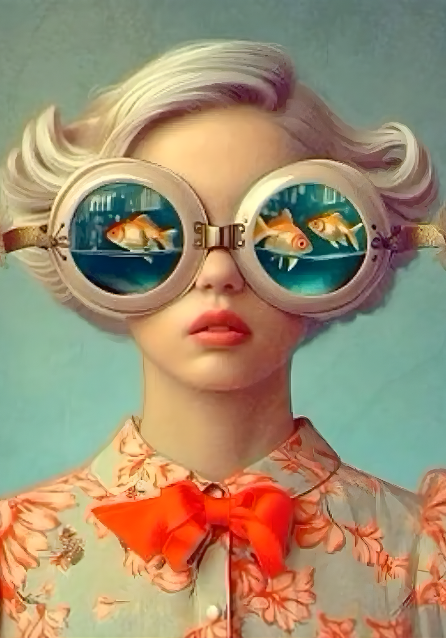 Floral Girl | Woman with Fish | Serene Aqua Backdrop