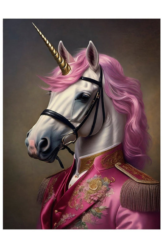 Royal Punk Unicorn Poster | Whimsical Animal Art | Vibrant Wall Decor for Home & Garden
