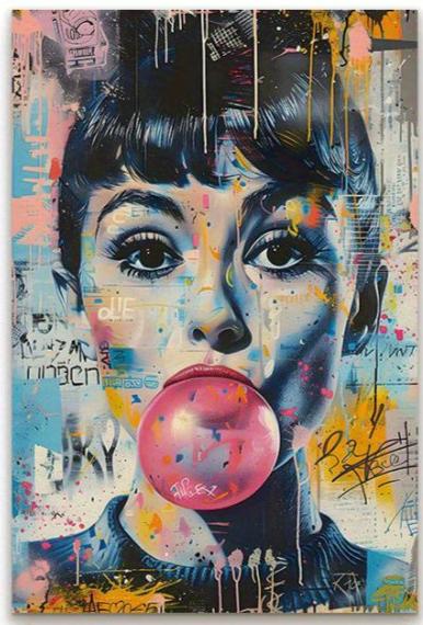 Bubble Gum Blowing Woman | Vibrant Pop Art Poster | Funky Wall Decor