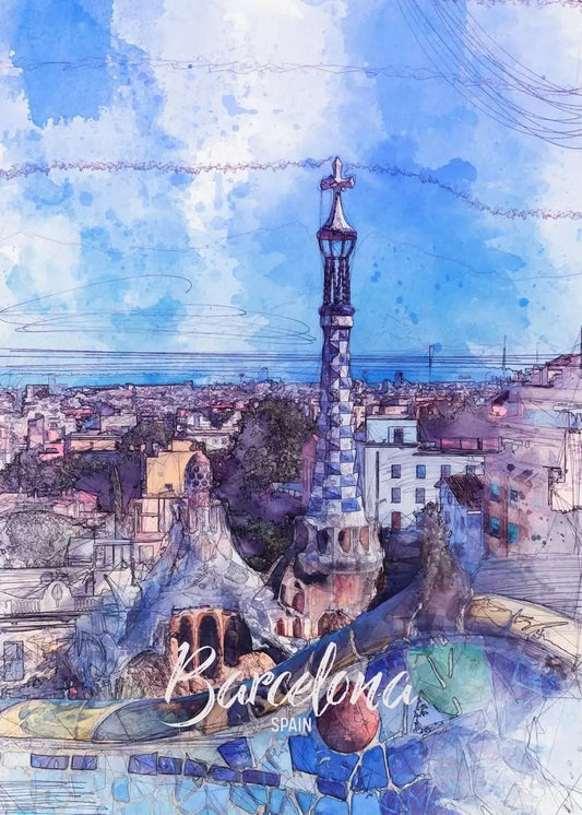 Park Gell | Barcelona | Spain | Antoni Gaud's Modernist Park | Spanish Architectural Treasures | Cultural Landmark Posters