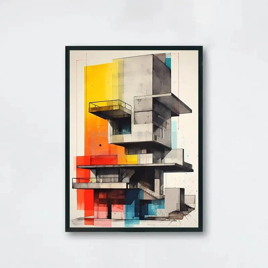 Abstract Architectural Facades Poster | Modern Building Design | Colorful Urban Decor Artwork | Stylish Interior Wall Art