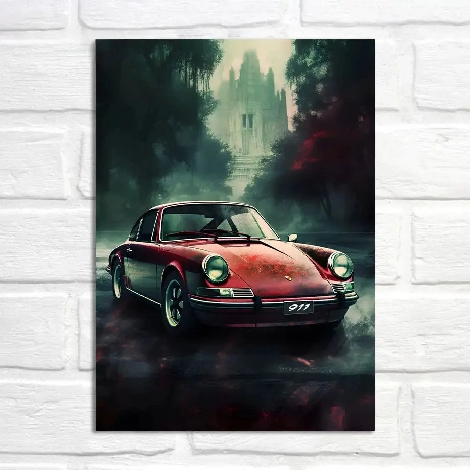 Porsche 911 | Mystical Castles in Fog | Dreamy Gothic Romance Scene | Art Poster