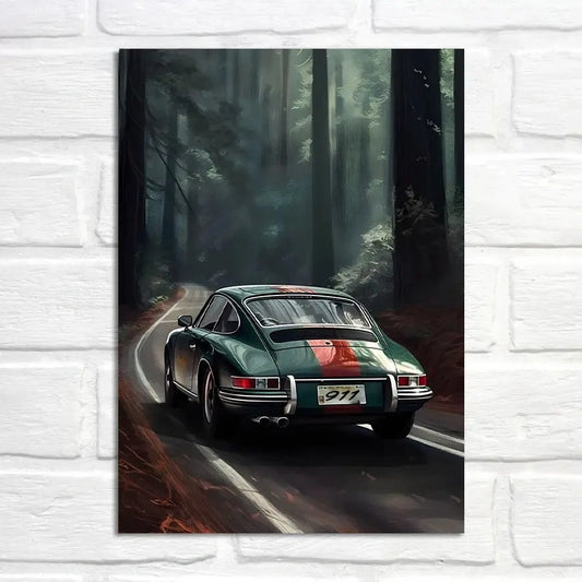 Porsche 911 | Forest Serenade Poster | Whispering Woods at Dusk | Captivating Drives | Scenic Landscape Art