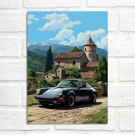 Porsche Poster | 911 Morning Glory | Countryside Dawn | Old Church Serenity