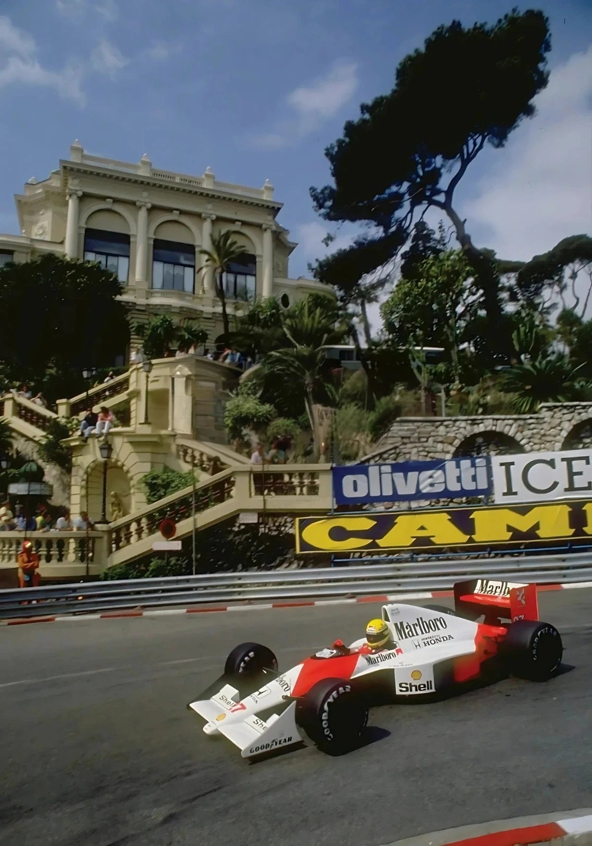 Monaco Formula 1 | Vintage Grand Prix | F1 Racing Poster | McLaren MP4/5 | Ayrton Senna | Monte Carlo Casino Steps