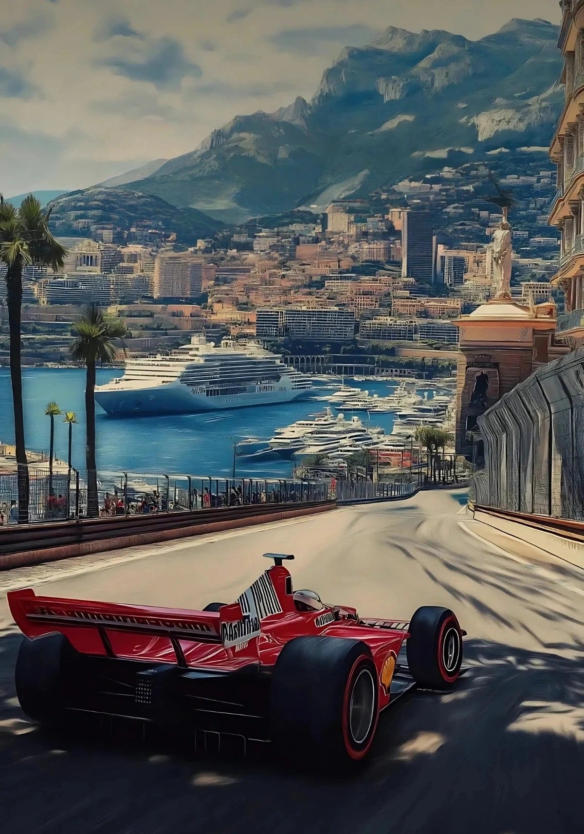 Monaco Formula 1 | Vintage Grand Prix | F1 Racing Poster | Ferrari F2004 | Michael Schumacher | Monte Carlo Harbour View