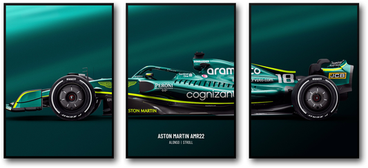 3 Piece Canvas Wall Art | Aston Martin F1 Car Poster | Formula 1 Racing Art | Home Decor | Motorsport Gift Idea