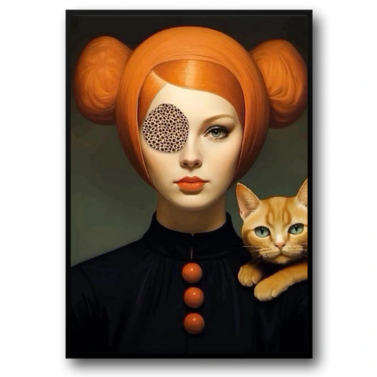 Poster | Floral Girl and Cat | Vintage Style with Modern Twist | Unique Eye-Piece Design | Home Decor Artwork