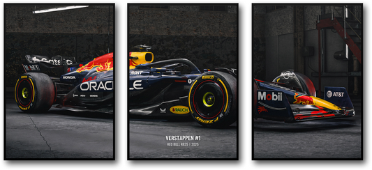 3-Piece | Red Bull | F1 | Max Verstappen 2025 Season | Triple Panel Formula 1 Racing Car Poster | Vibrant Full-Car Profile Displays | Collector's Edition Artwork