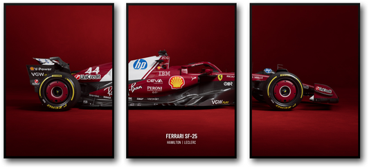 Ferrari F1 Triple Panel Poster | Formula 1 Racing Car Artwork | Charles Leclerc Poster | Lewis Hamilton Poster | Wall Art Decor | Motorsport Poster Set