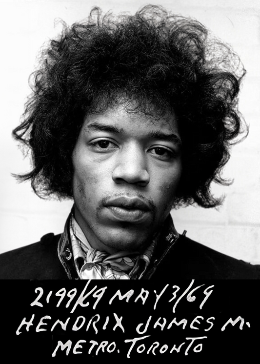 Jimi Hendrix Poster | Iconic Mugshot Art Print | Wall Decor | Music Legend | Vintage Black and White Design