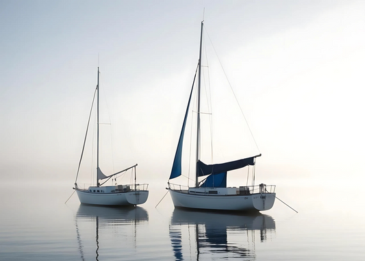 Two Fishing Boats in Sunrise | Scenic Landscape Poster | Wall Art Decor