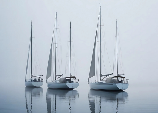 Three Sailing Boats Poster | Nautical Landscape Art Print | Wall Decor for Home & Garden | Coastal Theme