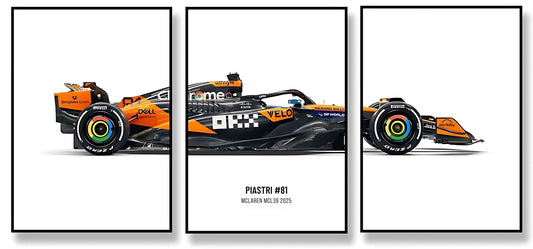 3-Piece | Oscar Piastri McLaren MCL39 2025 Season | Triple Panel Formula 1 Racing Car Poster | Vibrant Full-Car Profile Displays | Collector's Edition Artwork