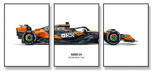 3-Piece | Lando Norris McLaren MCL39 2025 Season | Triple Panel Formula 1 Racing Car Poster | Vibrant Full-Car Profile Displays | Collector's Edition Artwork