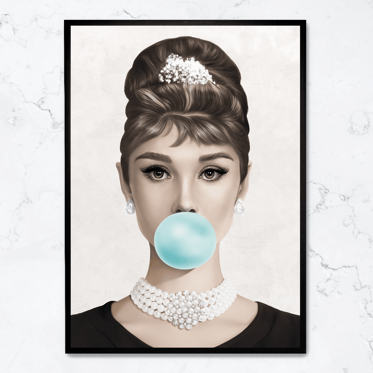 Audrey Hepburn Bubblegum Poster | Classic Hollywood Icon | Vintage Wall Art Decor | Pop Art Style | Elegant Black and White Print | Home Decor | Retro Glamour