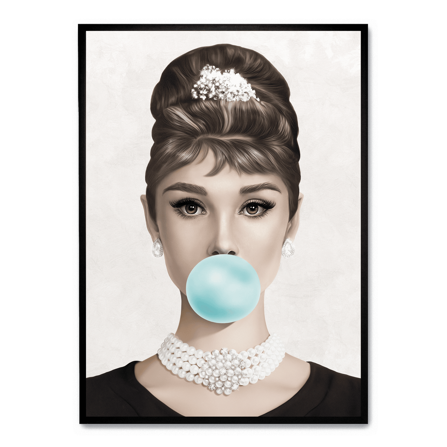 Audrey Hepburn Bubblegum Poster | Classic Hollywood Icon | Vintage Wall Art Decor | Pop Art Style | Elegant Black and White Print | Home Decor | Retro Glamour