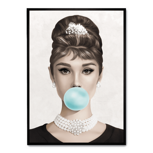 Audrey Hepburn Bubblegum Poster | Classic Hollywood Icon | Vintage Wall Art Decor | Pop Art Style | Elegant Black and White Print | Home Decor | Retro Glamour