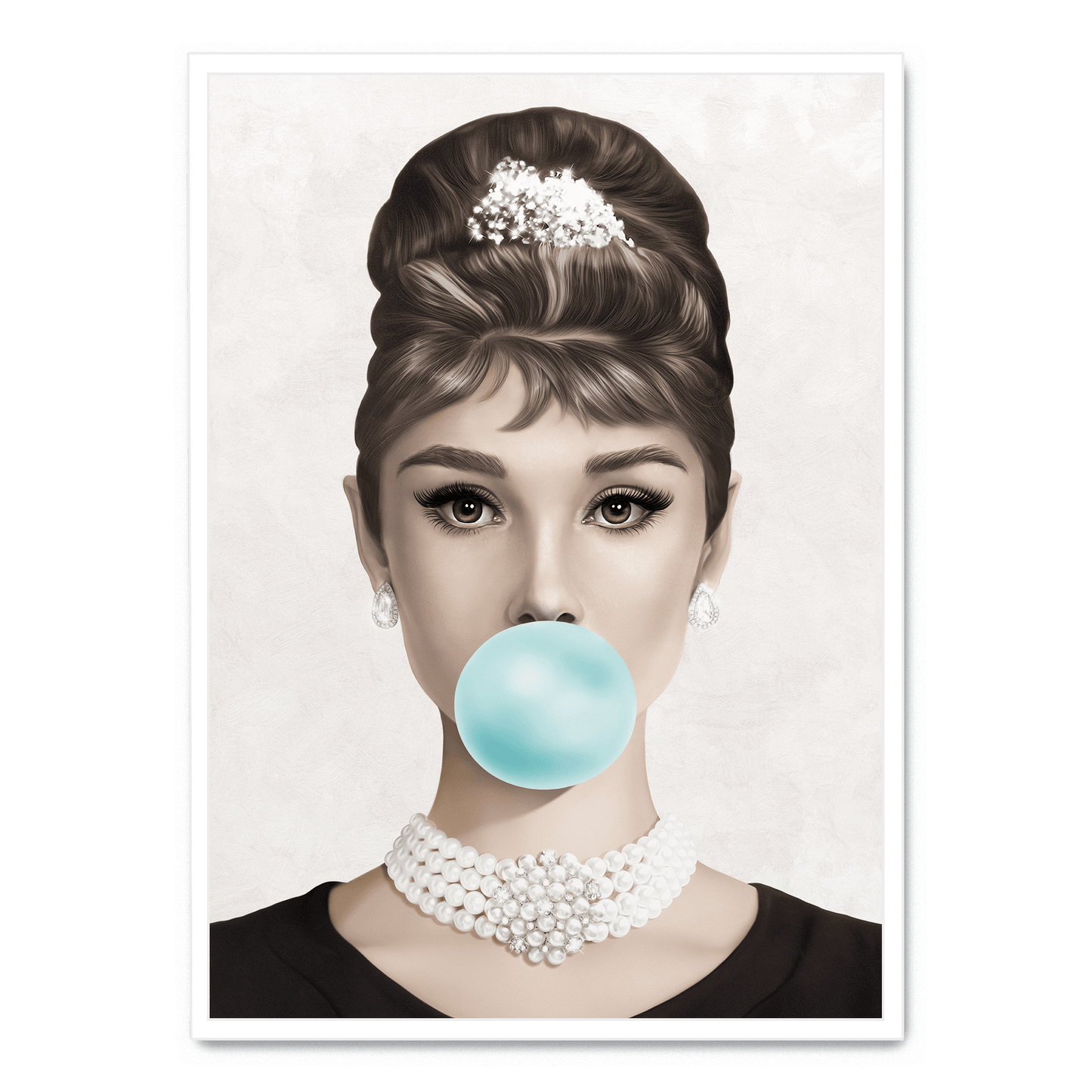 Audrey Hepburn Bubblegum Poster | Classic Hollywood Icon | Vintage Wall Art Decor | Pop Art Style | Elegant Black and White Print | Home Decor | Retro Glamour