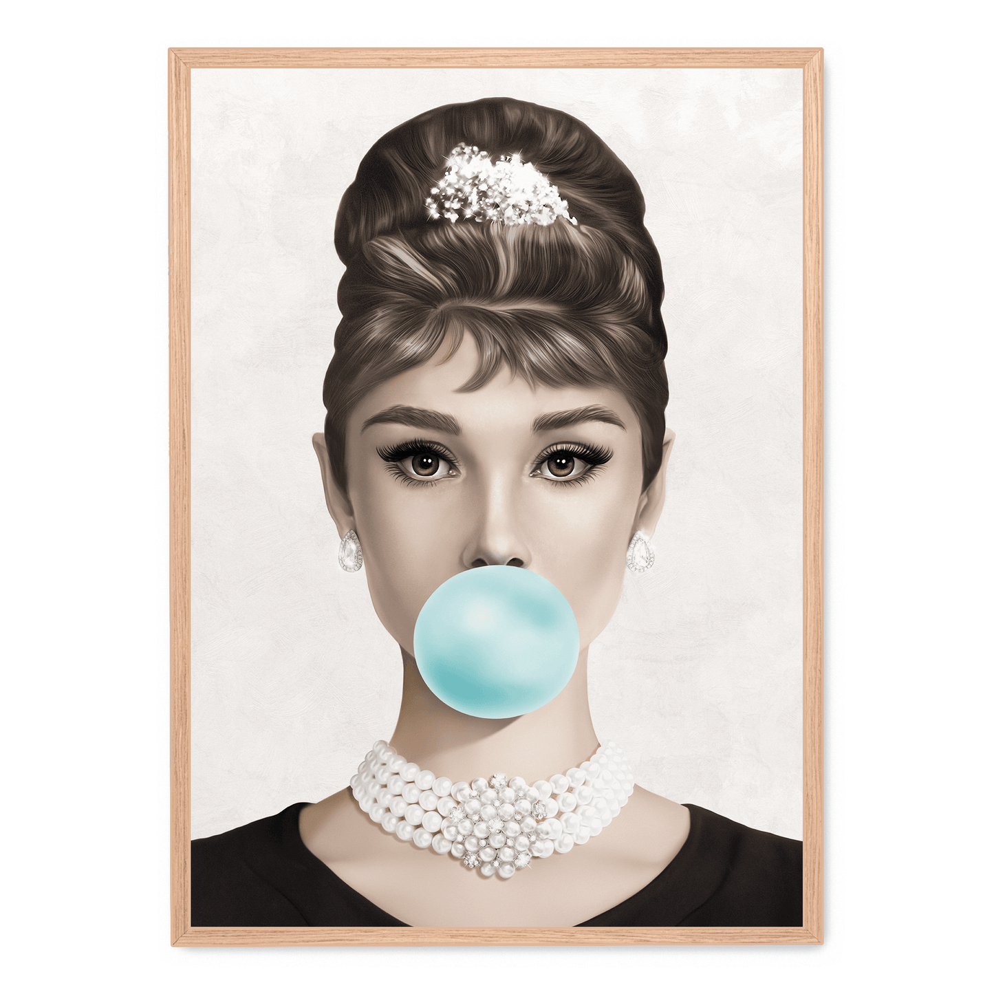 Audrey Hepburn Bubblegum Poster | Classic Hollywood Icon | Vintage Wall Art Decor | Pop Art Style | Elegant Black and White Print | Home Decor | Retro Glamour