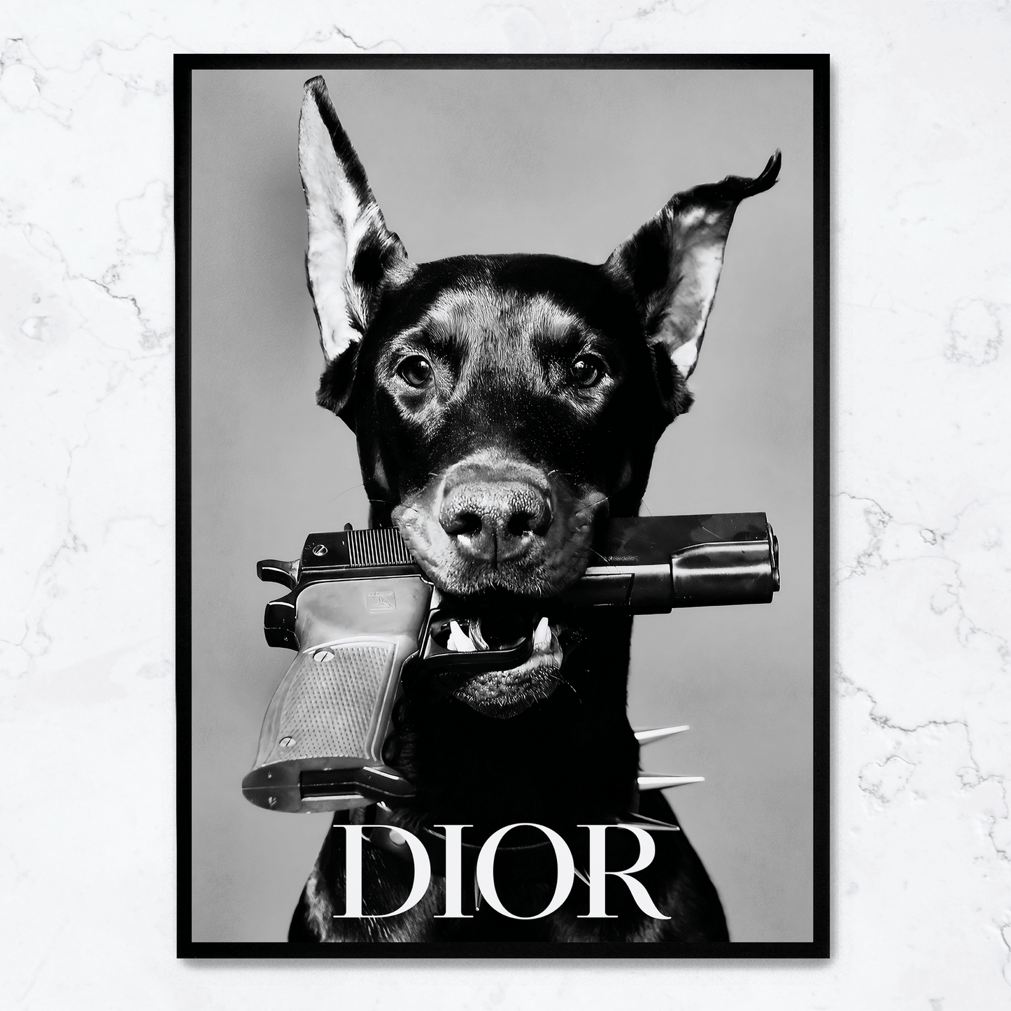 Dior Dog Poster | Elegant Home Decor Artwork | Stylish Visual Art Print | Perfect for Living Room or Office | High-Quality Design