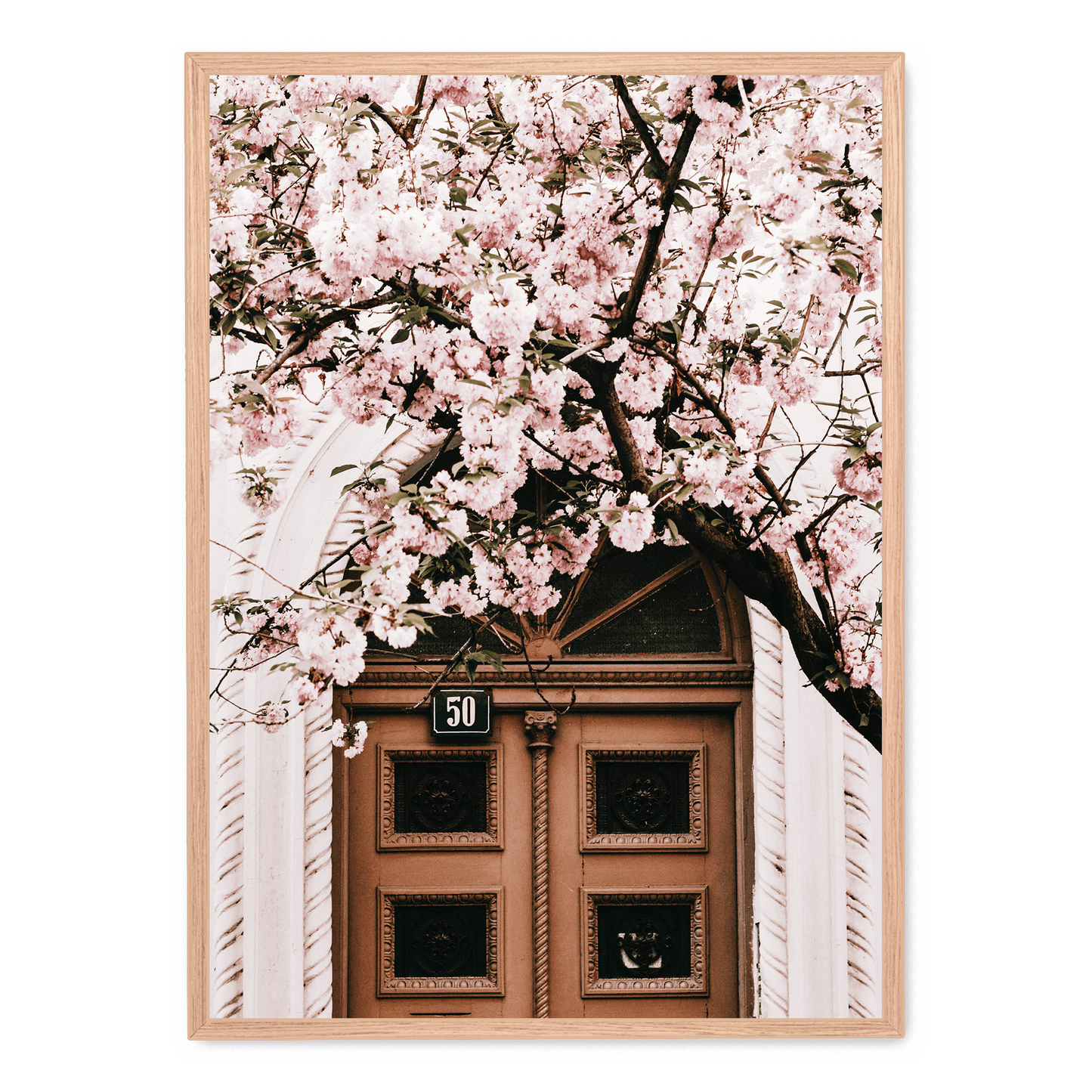 Poster | Door with Pink Flowers | Artistic Decor for Home & Garden | Floral Print Wall Art