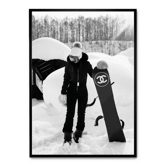 Chanel Snowboard Enthusiast Poster | Fashionable Girl Illustration | Winter Sports Decor | Wall Art for Modern Interiors | Luxury Brand Poster