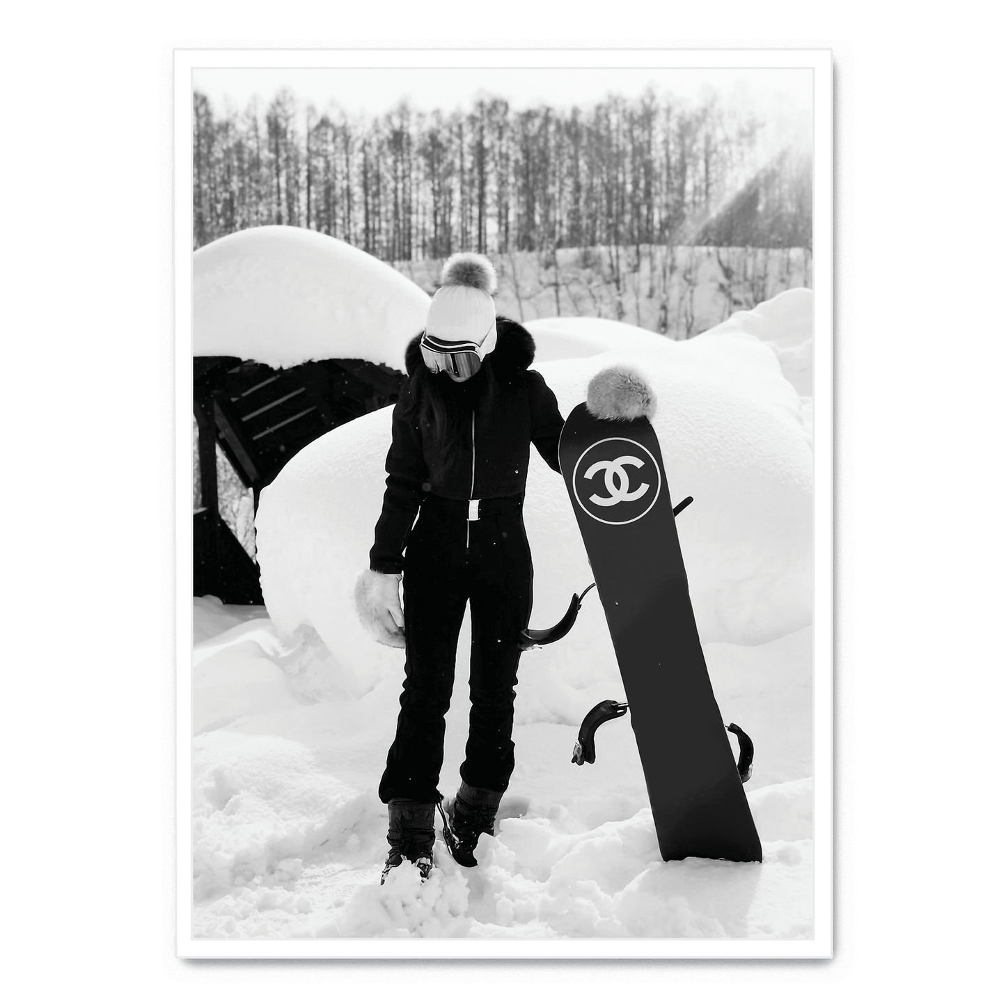 Chanel Snowboard Enthusiast Poster | Fashionable Girl Illustration | Winter Sports Decor | Wall Art for Modern Interiors | Luxury Brand Poster