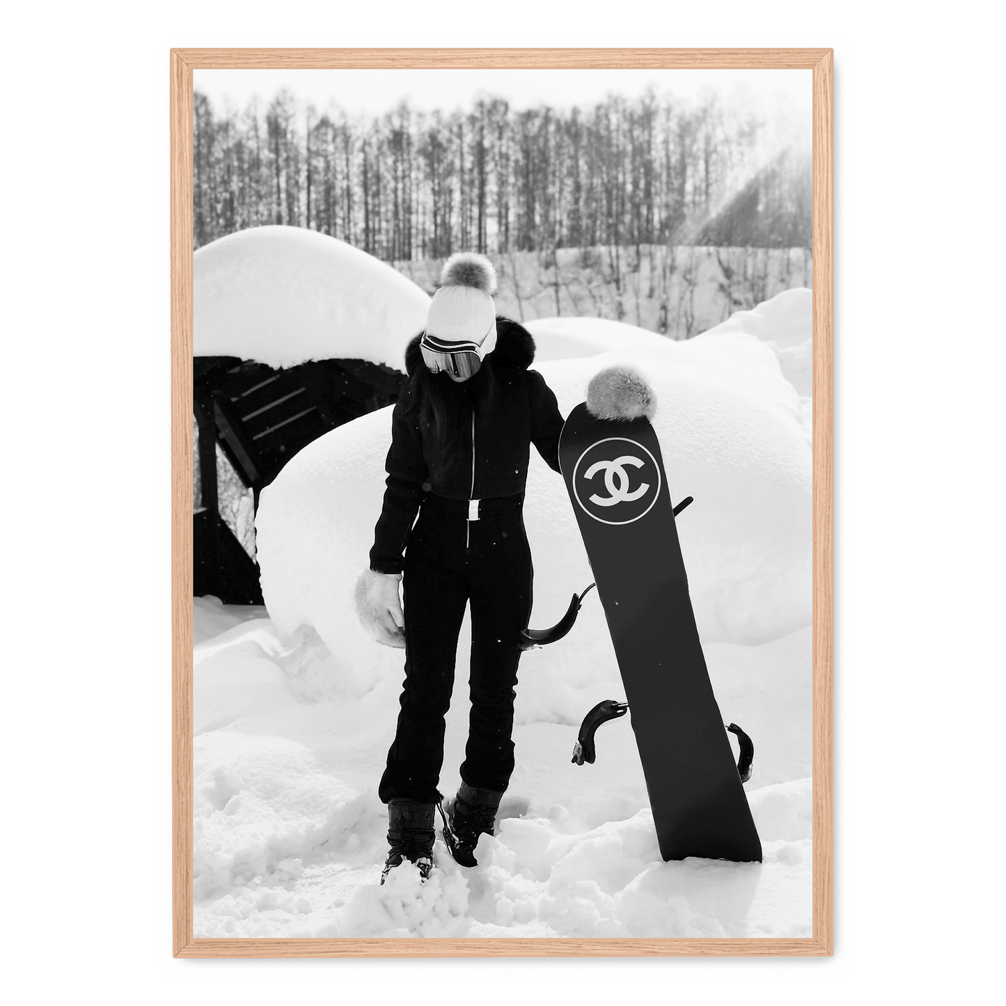 Chanel Snowboard Enthusiast Poster | Fashionable Girl Illustration | Winter Sports Decor | Wall Art for Modern Interiors | Luxury Brand Poster