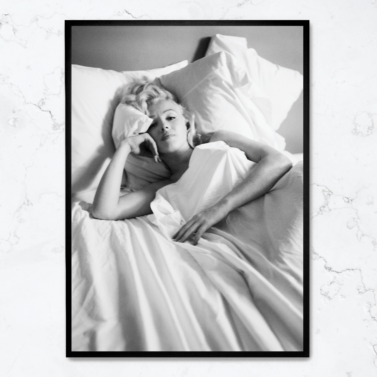 Marilyn Monroe | Iconic Bedroom Scene | Classic Hollywood Glamour Poster | Vintage Photography Art for Home Décor | Bedroom or Living Room Display