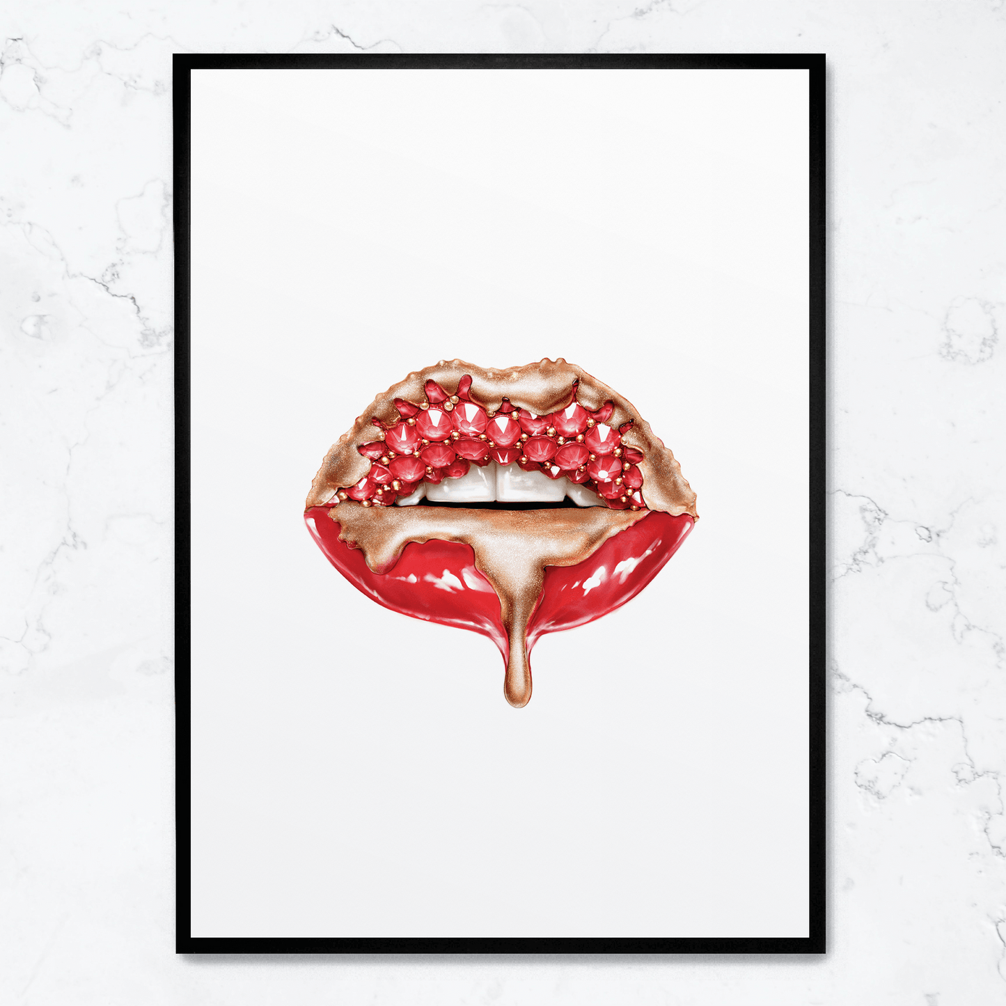 Red Glitter Lips Poster | Glam Wall Art | Home Decor | Modern Artwork | Sparkling Lip Print | Glamorous Room Accent