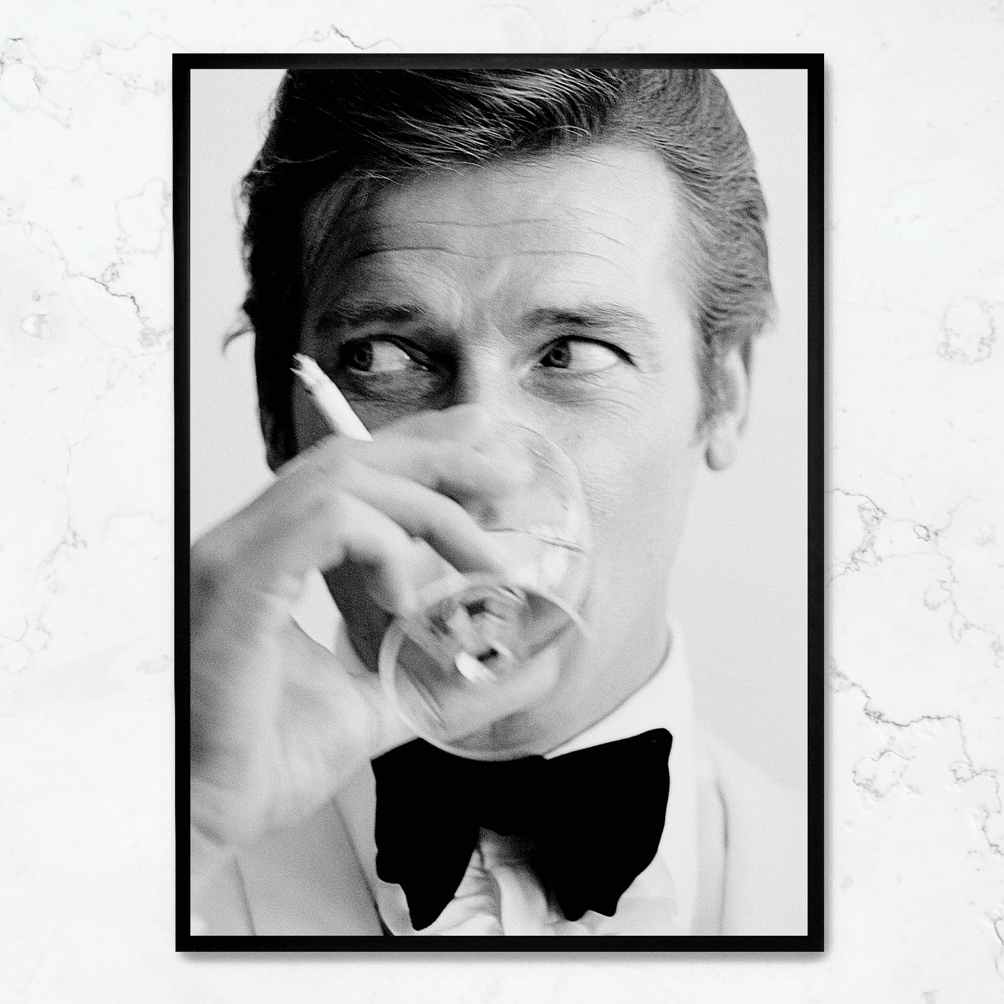 Roger Moore | Classic Black and White Still | Iconic James Bond Era | Movie Wall Art Poster