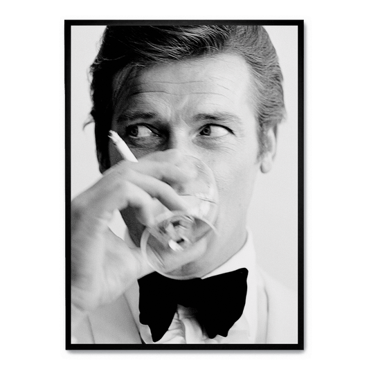 Roger Moore | Classic Black and White Still | Iconic James Bond Era | Movie Wall Art Poster