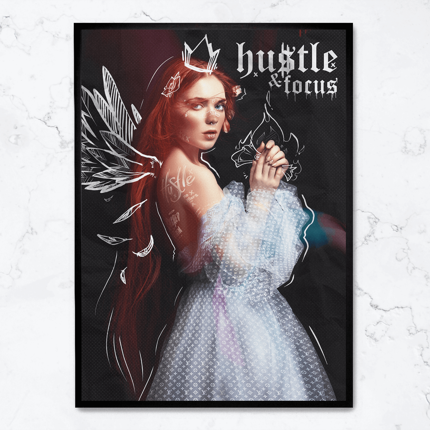 Hustle and Focus Motivational Art | Inspirational Wall Decor | Modern Poster for Office or Home | Typography Print