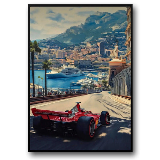 Monaco Formula 1 | Vintage Grand Prix | F1 Racing Poster | Ferrari F2004 | Michael Schumacher | Monte Carlo Harbour View