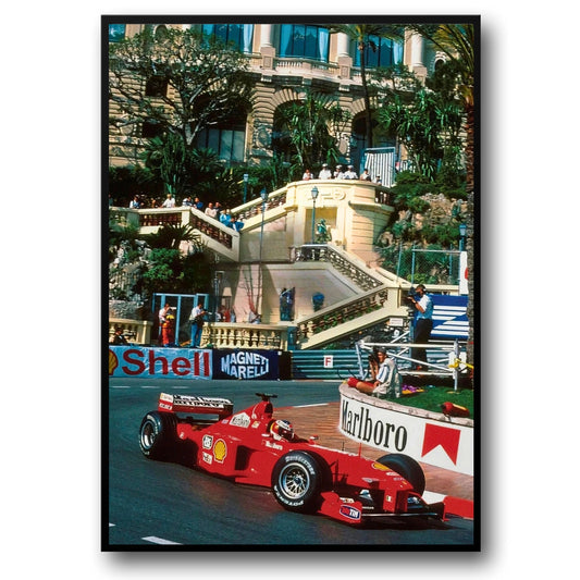 Monaco Formula 1 Poster | Vintage Grand Prix Art | Ferrari F2001 Tribute | Michael Schumacher Racing Scene
