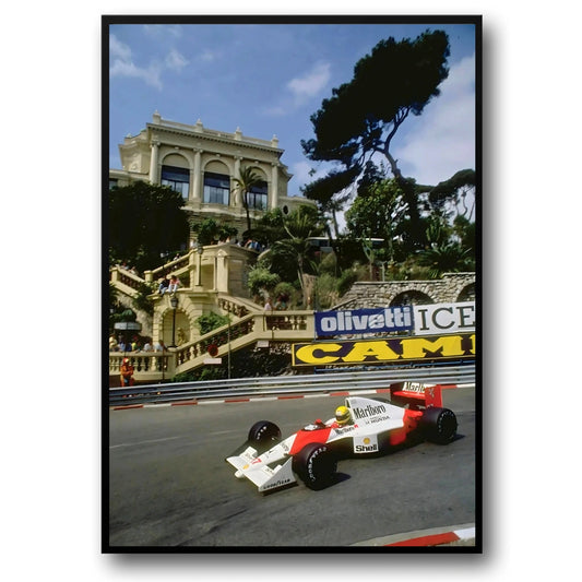 Monaco Formula 1 | Vintage Grand Prix | F1 Racing Poster | McLaren MP4/5 | Ayrton Senna | Monte Carlo Casino Steps