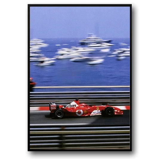 Monaco Formula 1 Poster | Vintage Grand Prix Racing Art | Ferrari F2000 Artwork | Vodafone Tribute | Michael Schumacher in Action
