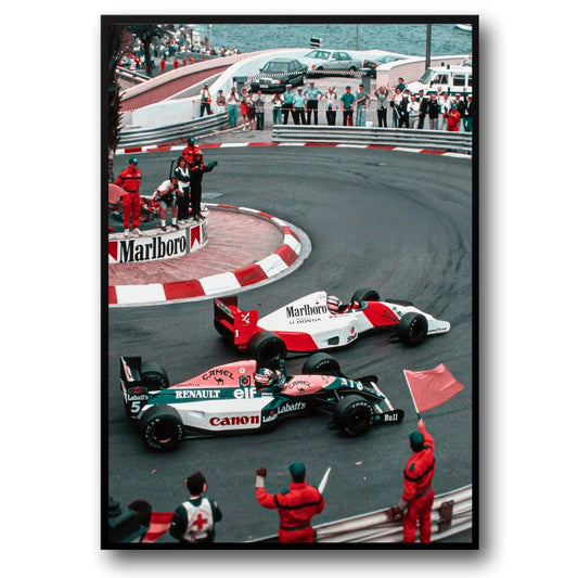Monaco Formula 1 Poster | Vintage Grand Prix Art | Ayrton Senna McLaren vs Nigel Mansell Canon Williams-Renault Racing