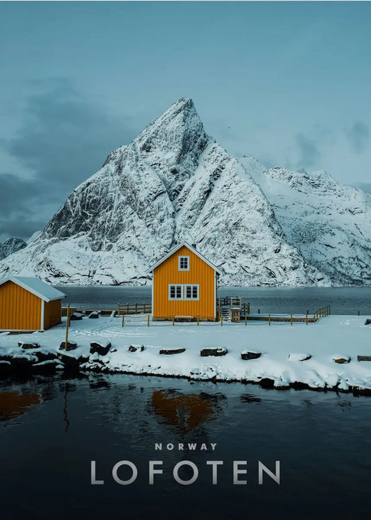 Winter Cabin Poster | Lofoten Scenic View | Norway's Winter Wonderland | Cozy Nordic Retreat | Wall Art Decor
