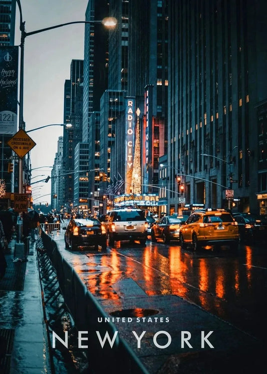 Radio City Music Hall Poster | New York Iconic Landmark | Urban Street Scene | City Lights | Wall Art Decor