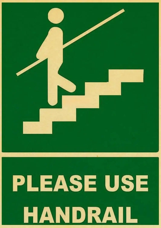 Vintage Poster | Please Use Handrail | Retro Danger Warning Sign | Wall Art Decor
