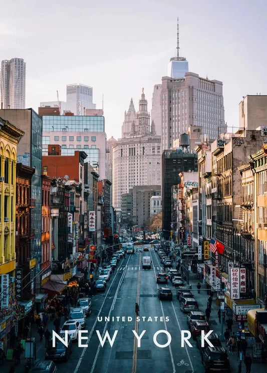 Chinatown Skyline Poster | New York City Urban Landscape | Cultural Fusion Art | Wall Decor