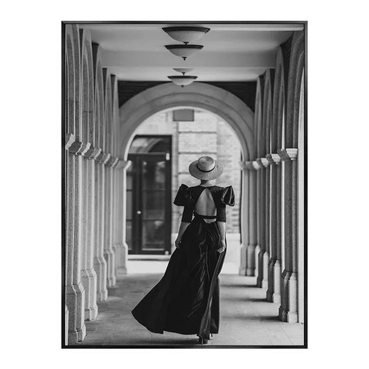 Timeless Stride Poster | Graceful Echoes in Historic Corridors | Elegant Artwork for Home & Garden Decor