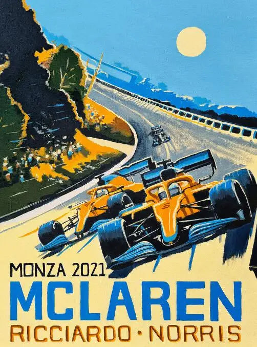 McLaren F1 Poster | Ricciardo & Norris | Monza 2021 Victory | Iconic Formula 1 Moments