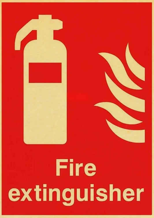 Fire Extinguisher Poster | Vintage Warning and Danger Signs | Retro Decor | Industrial Style Wall Art | Home & Office Decoration
