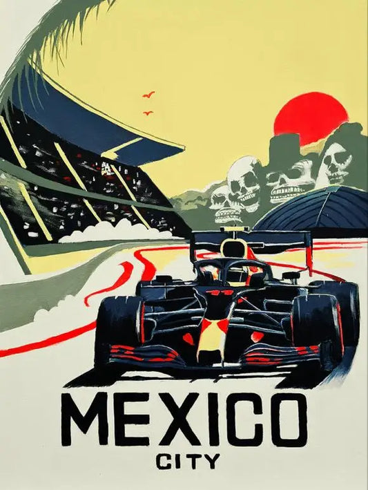 Mexico City Poster | Vibrant Culture & Formula 1 Racing Scene | Urban Decor Art