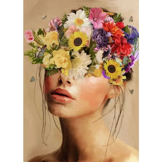 Vintage Floral Art Poster | Blossoms of the Mind | Autumnal Earthy Hues | Woman with Flower Head Decor | Wall Art Print