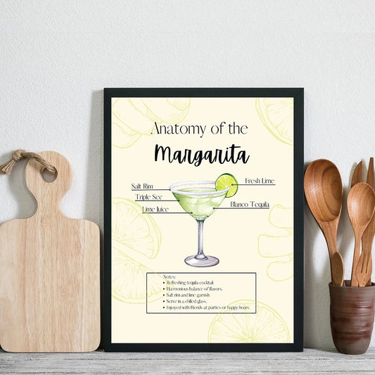 Cocktail Recipe Illustration Poster | Margarita Anatomy Art | Kitchen Wall Decor | Mixology Guide | Bar Artwork